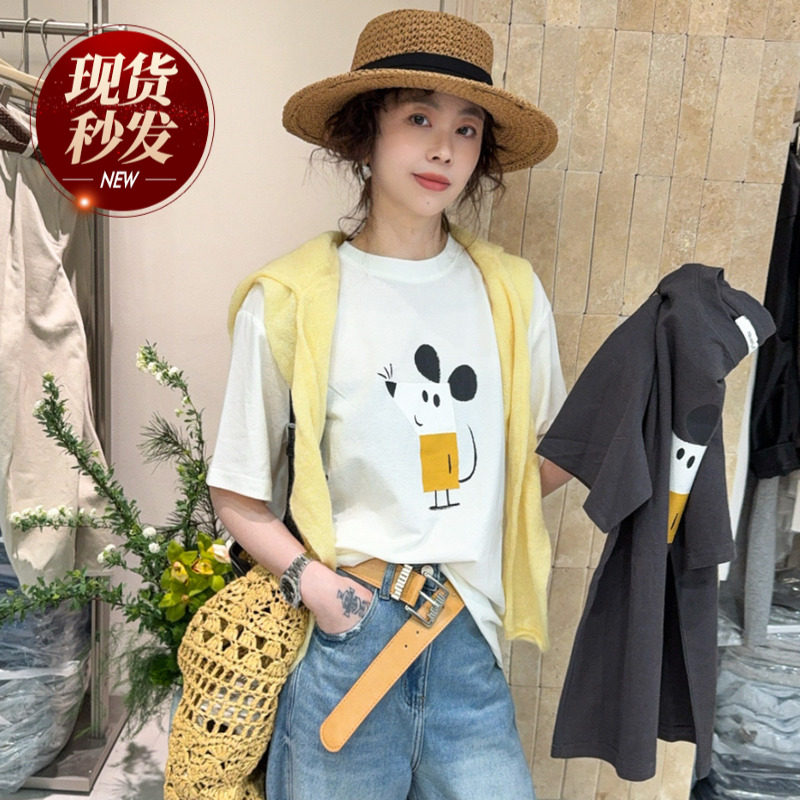 卡通印花修身短袖T恤女欧洲站2026春装新款欧货女装时尚打底衫潮