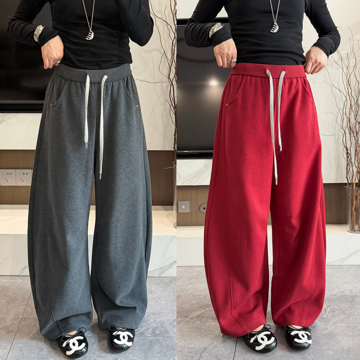 抽绳系带拖地直筒阔腿卫裤女欧洲站2026早秋新款欧货女装休闲裤潮