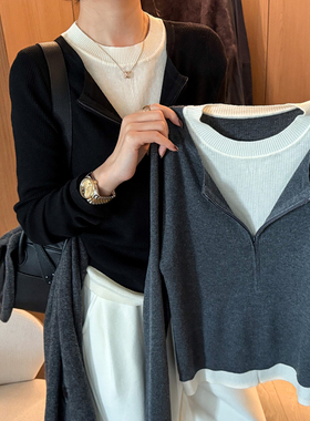 假两件V领羊毛针织衫女欧洲站2025冬装新款欧货女装时尚打底衫潮