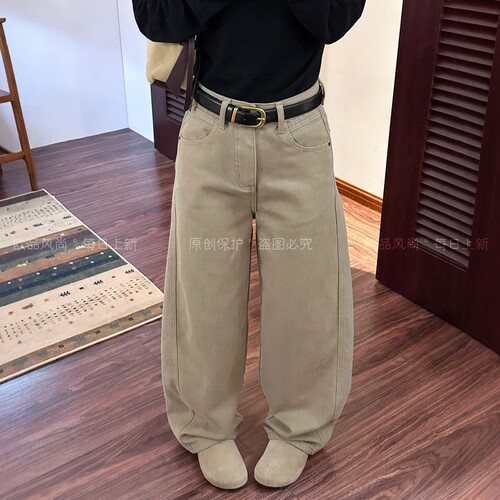 复古拖地弯刀加绒牛仔裤女欧洲站