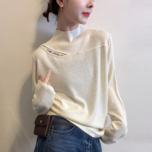 打底小衫 小半高领镂空羊毛针织衫 欧货女装 新款 潮 女欧洲站2025冬装