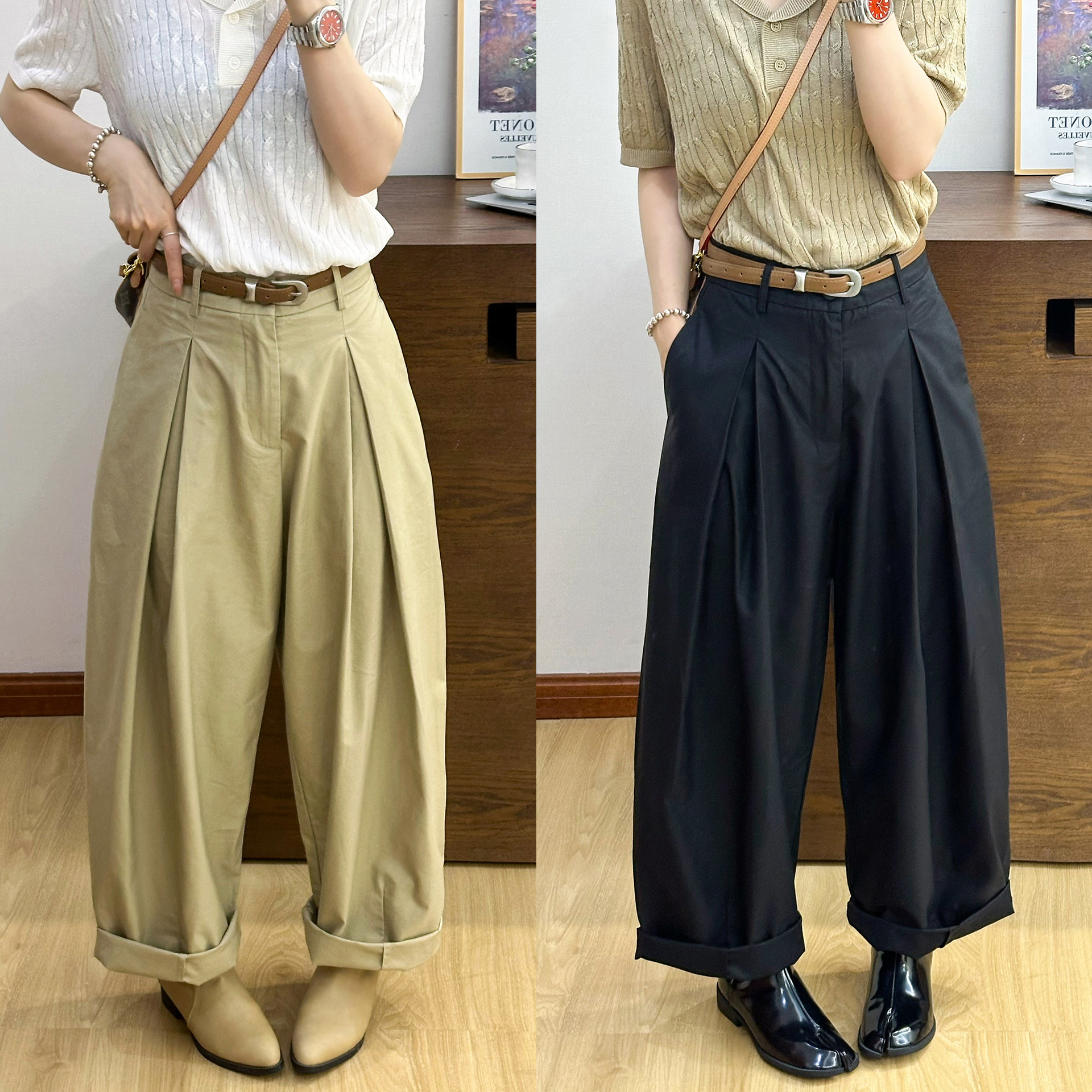 高级感卷边西装阔腿裤女欧洲站2026春装新款欧货女装九分休闲裤潮