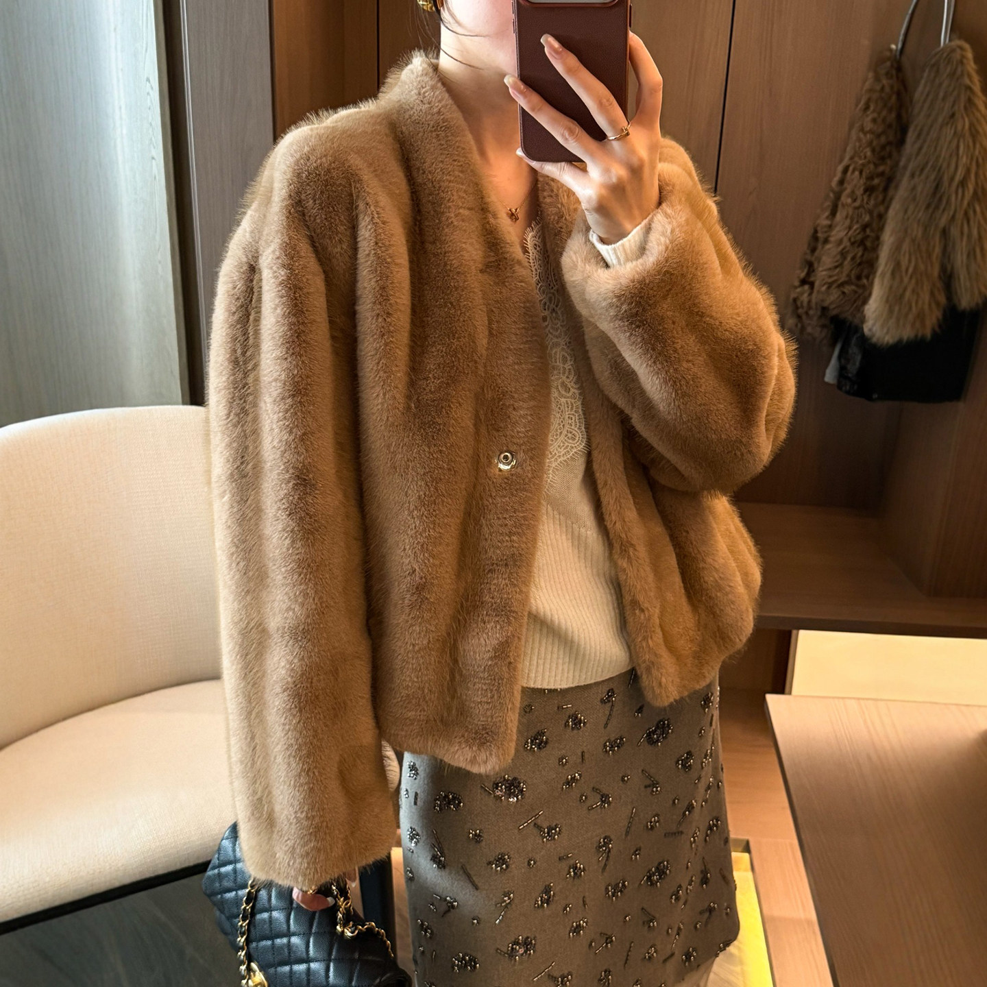 环保水貂毛皮毛一体外套女欧洲站