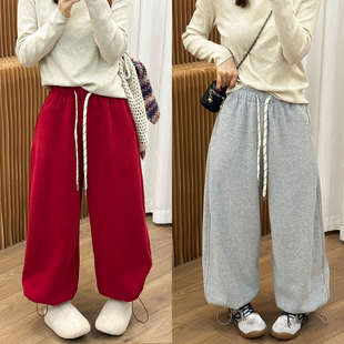 女欧洲站2025冬装 休闲裤 新款 时尚 潮 欧货女装 抽绳束脚加绒阔腿卫裤