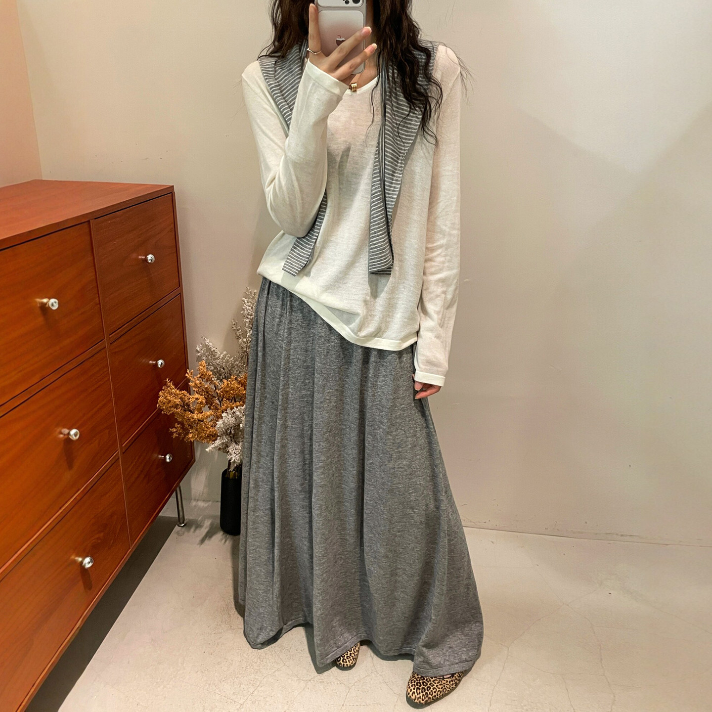 细羊毛T恤半身裙三件套装女欧货