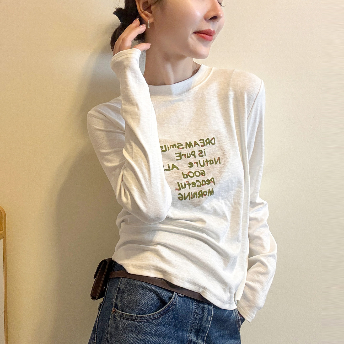 爱心字母印花长袖T恤女欧洲站潮