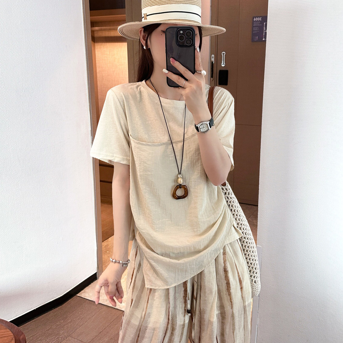 假两件褶皱面膜短袖T恤女欧洲站2026夏季新款欧货女装洋气上衣潮