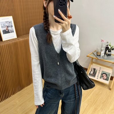 细羊毛针织马甲背心上衣女欧洲站