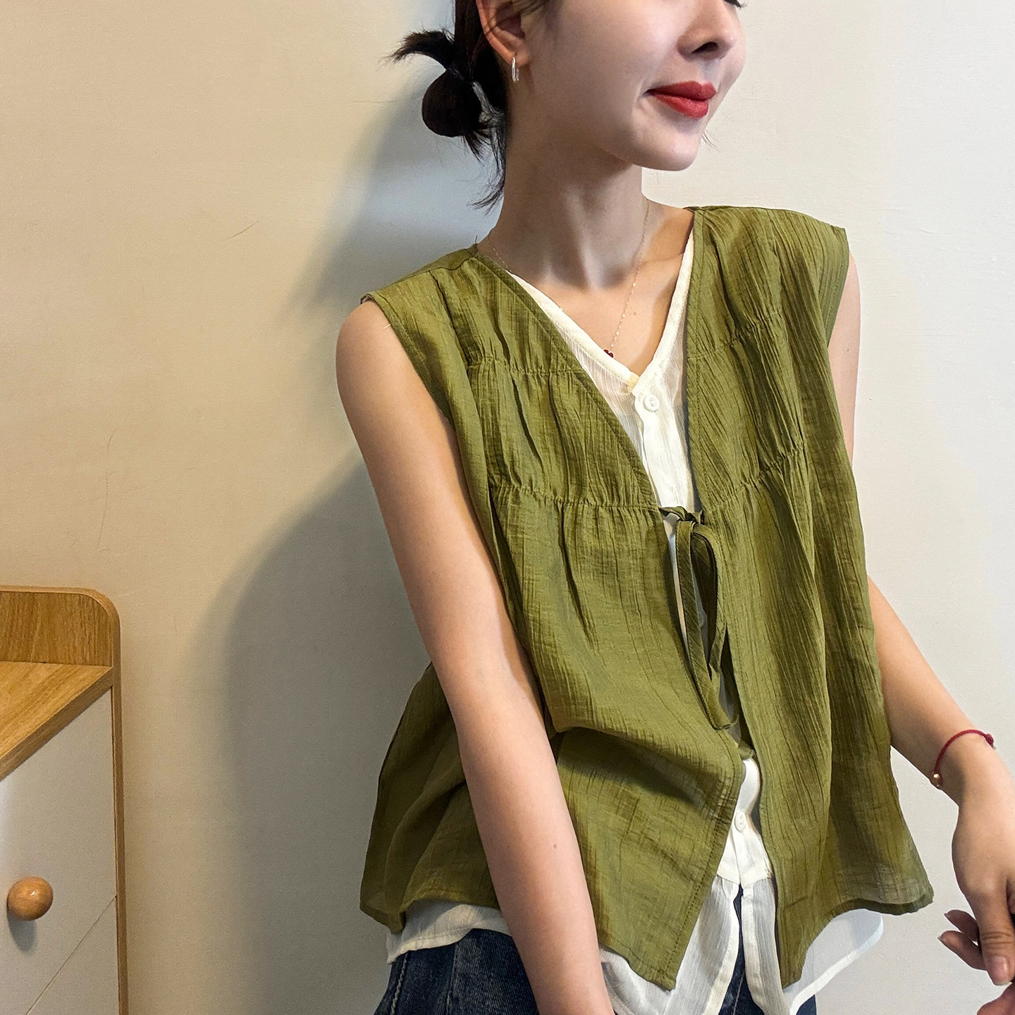 假两件系带飞飞袖衬衫女欧洲站2026夏季新款欧货女装洋气娃娃衫潮
