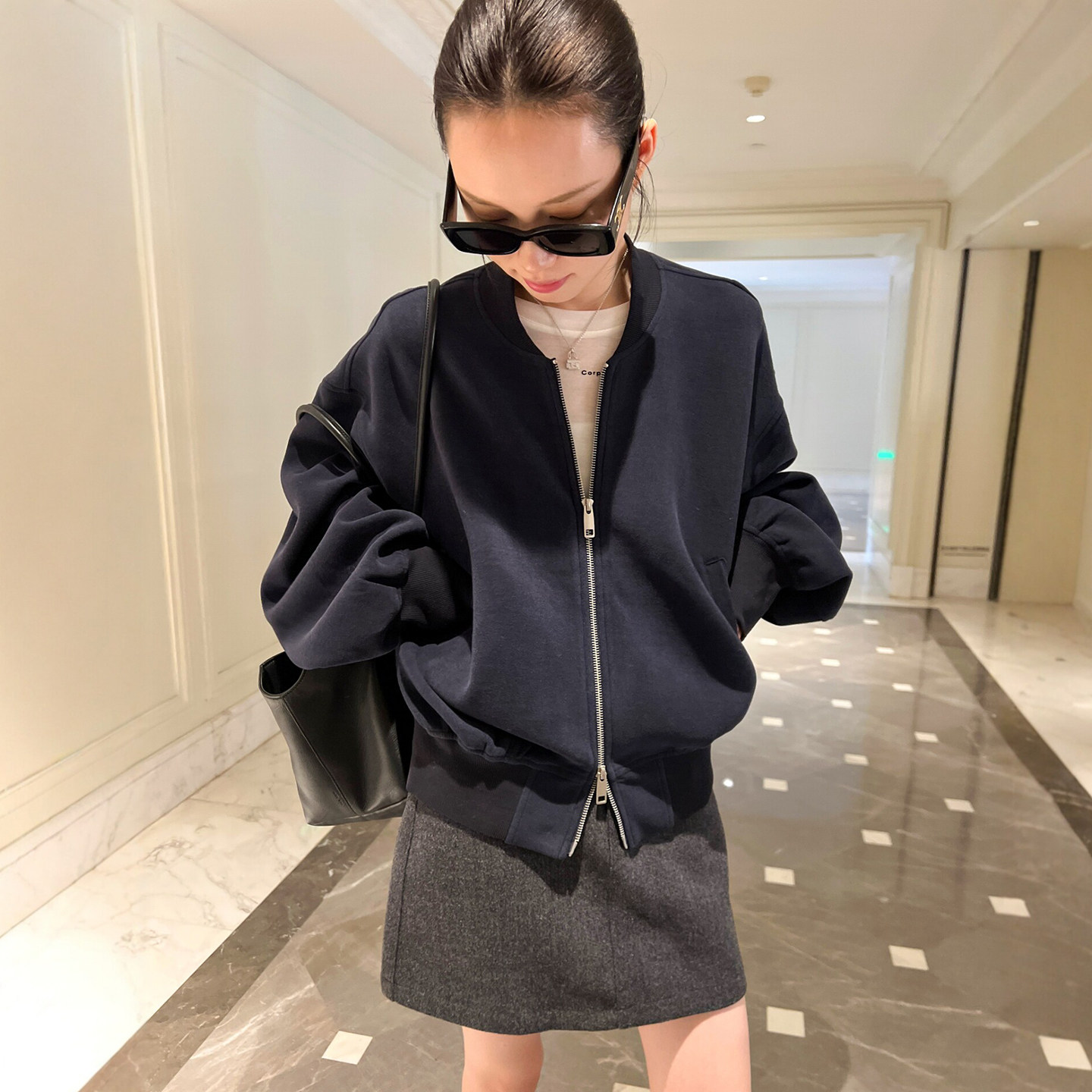 羊毛呢立领棒球服开衫外套女欧货