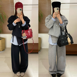 侧边开叉加绒卫衣阔腿裤两件套装女欧洲站2025冬装新款欧货女装潮