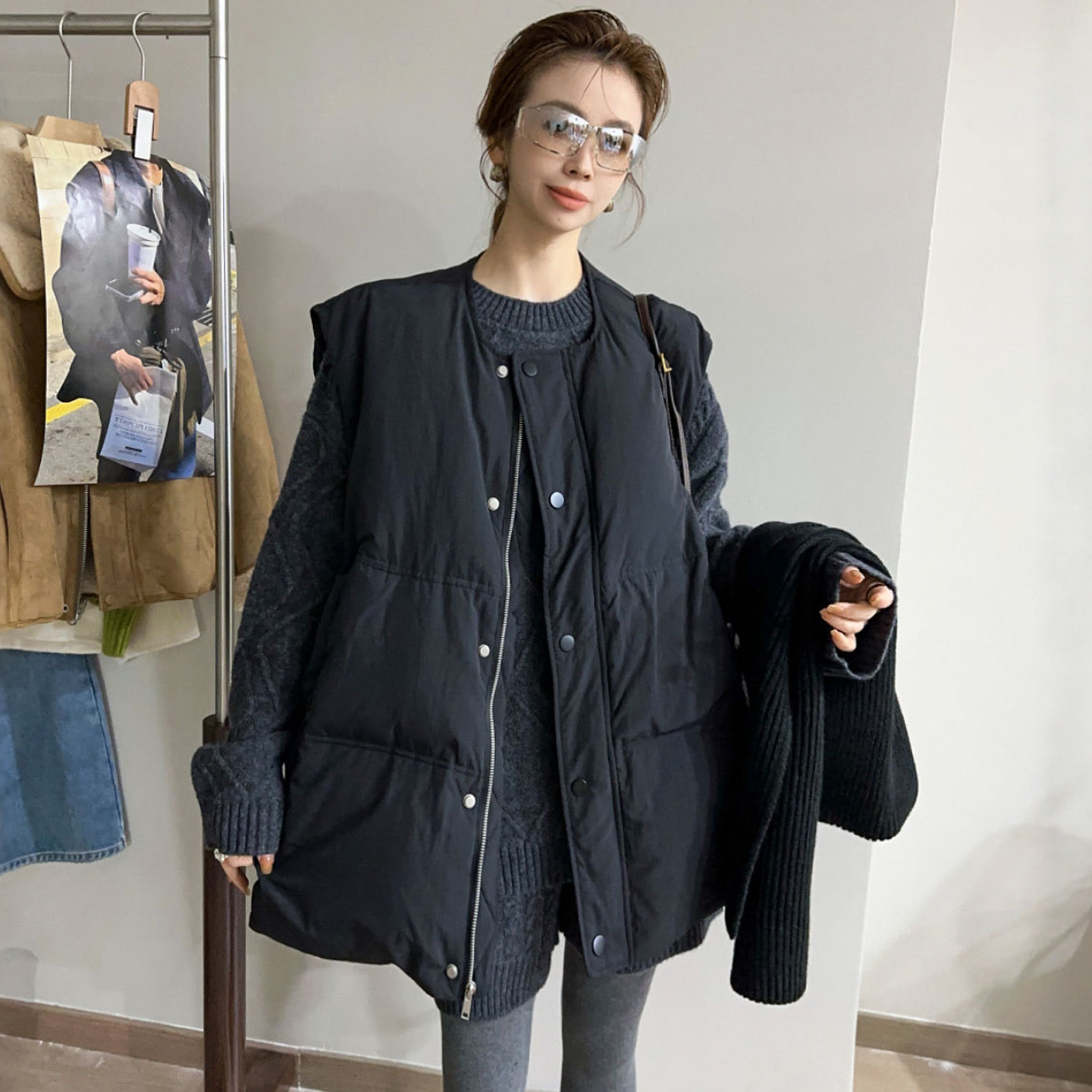 复古圆领羽绒服马甲女欧洲站外套