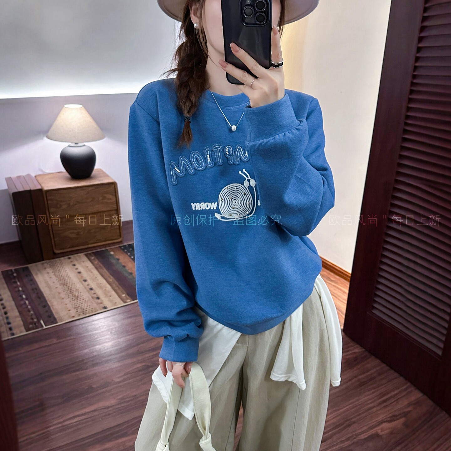 蜗牛图案莱赛尔羊毛卫衣女欧洲站
