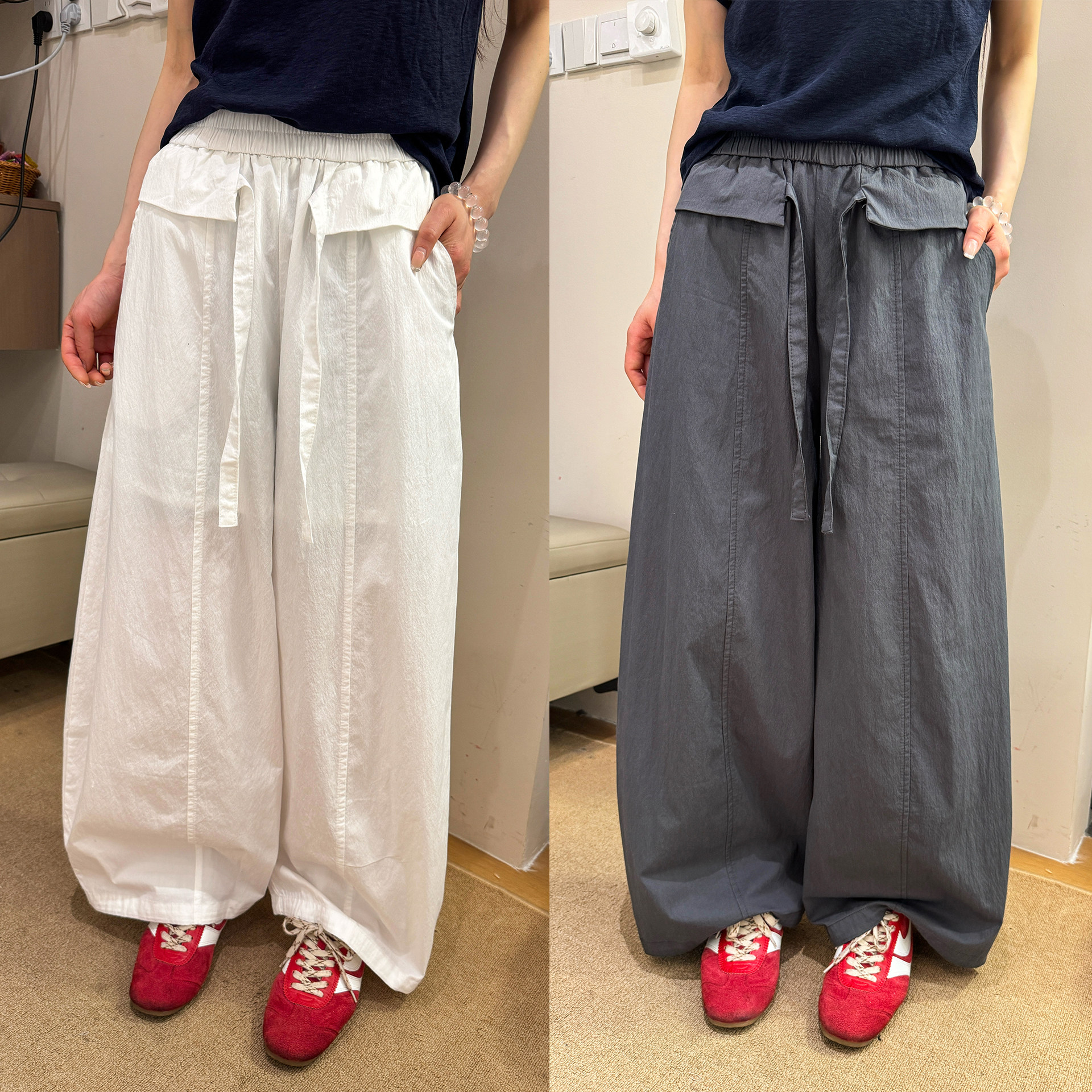 抽绳系带工装拖地阔腿裤女欧洲站2026春装新款欧货女装休闲裤子潮