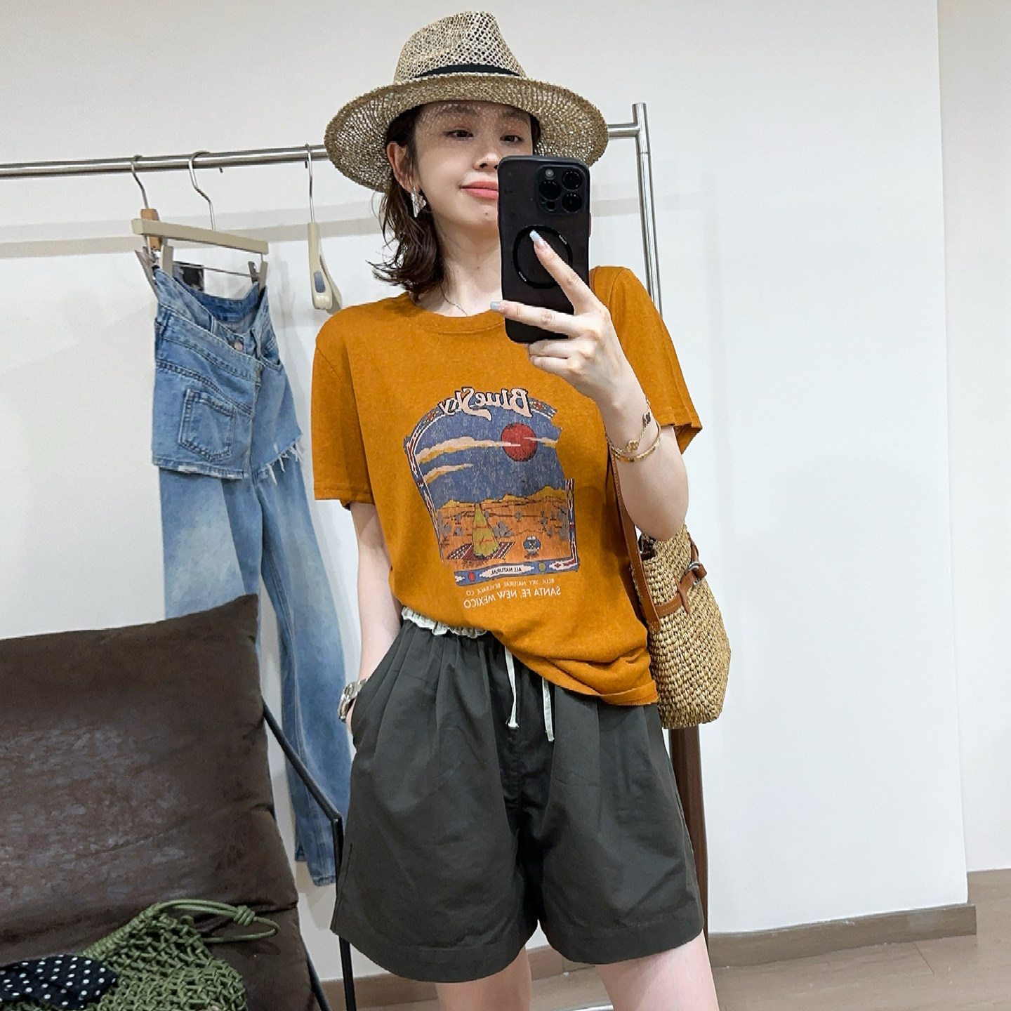 复古印花小版短袖T恤女欧洲站潮