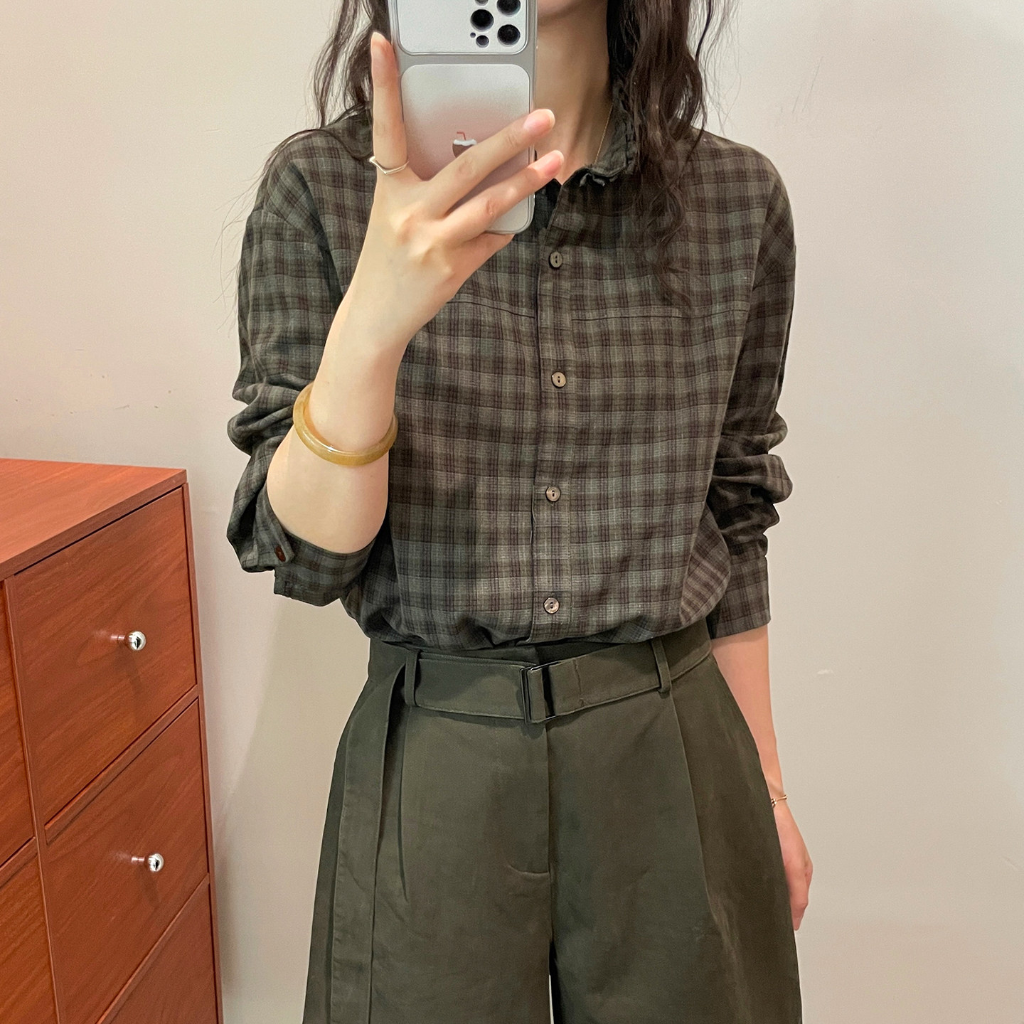 木耳边立领格子衬衫女欧洲站上衣