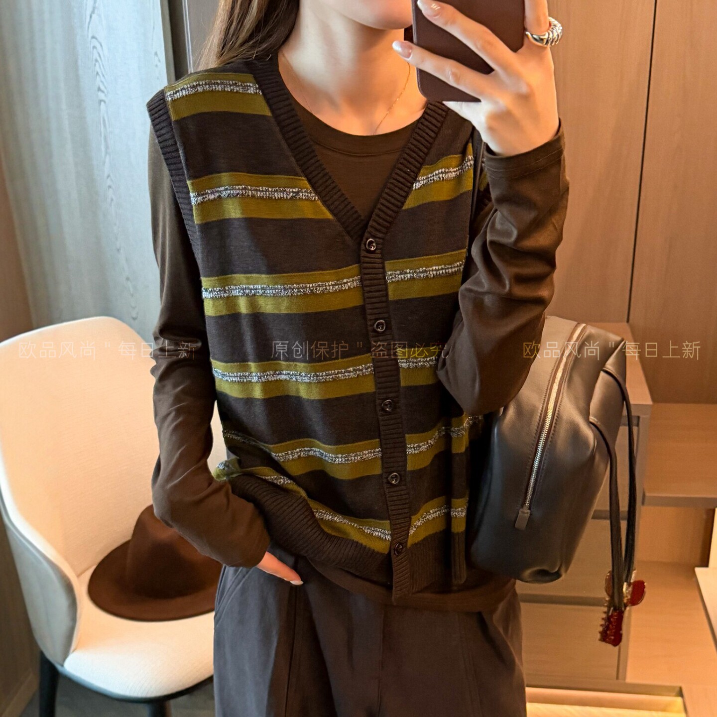 羊毛针织马甲两件套上衣女欧洲站