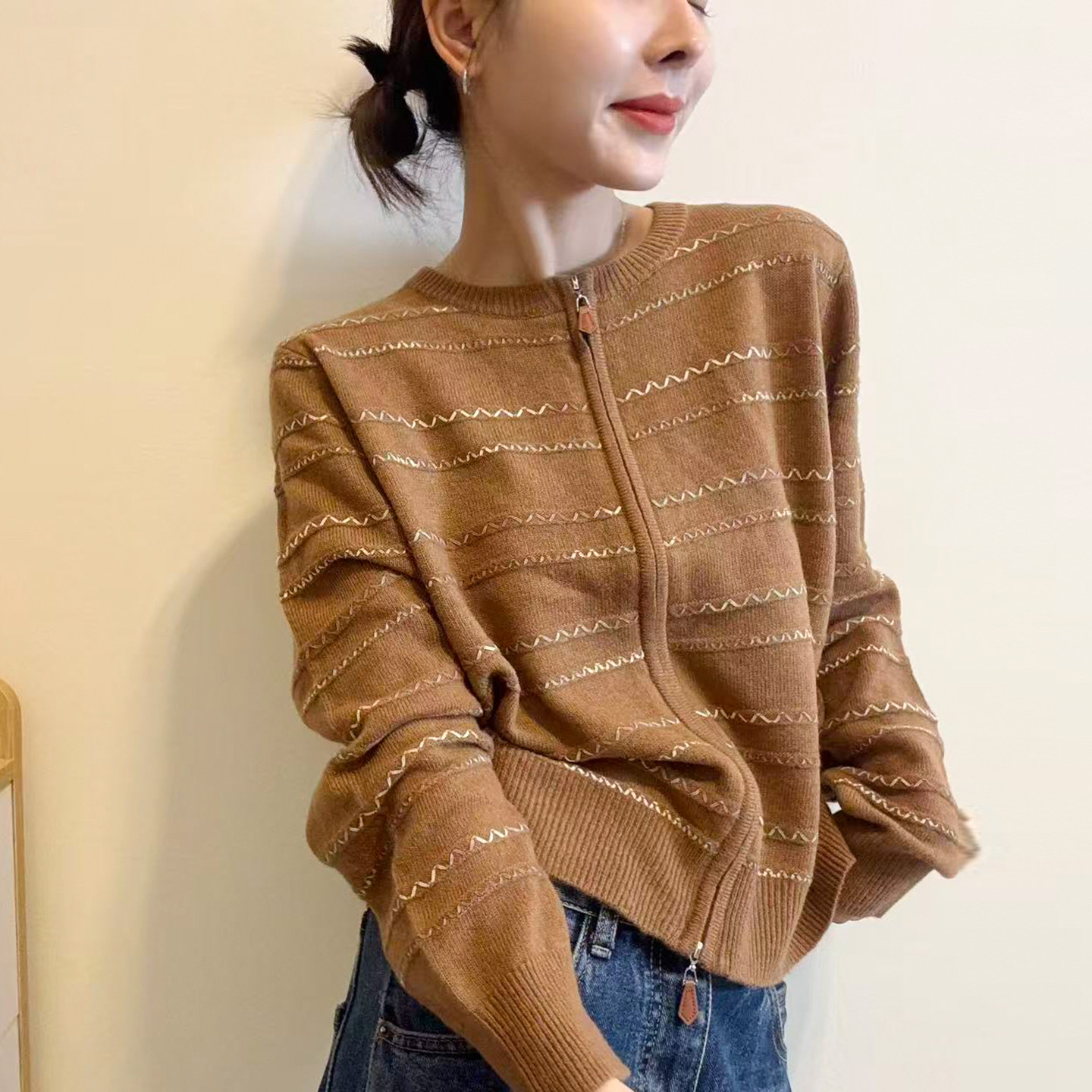 复古提花羊毛针织开衫女欧货外套