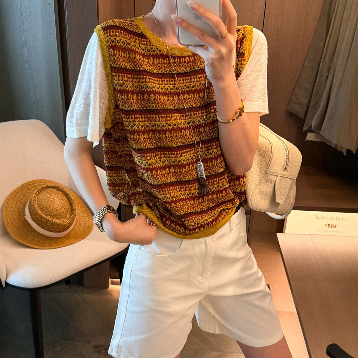 假两件印花冰丝针织衫女欧货打底