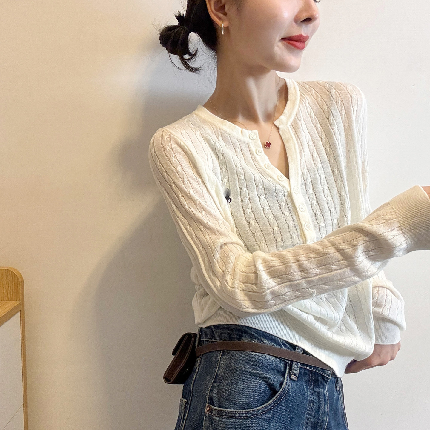 刺绣麻花纹羊毛针织衫女欧洲站