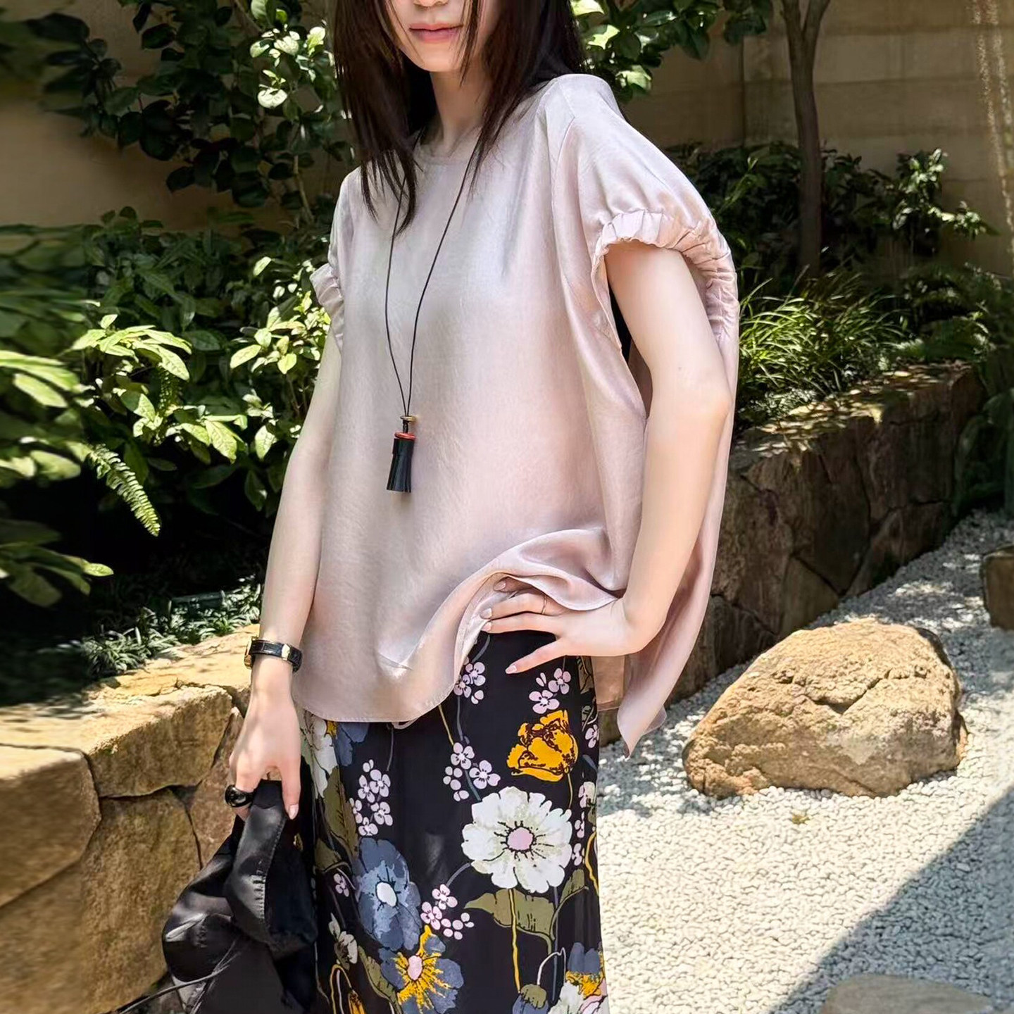 高级感花苞袖醋酸衬衫女欧货上衣