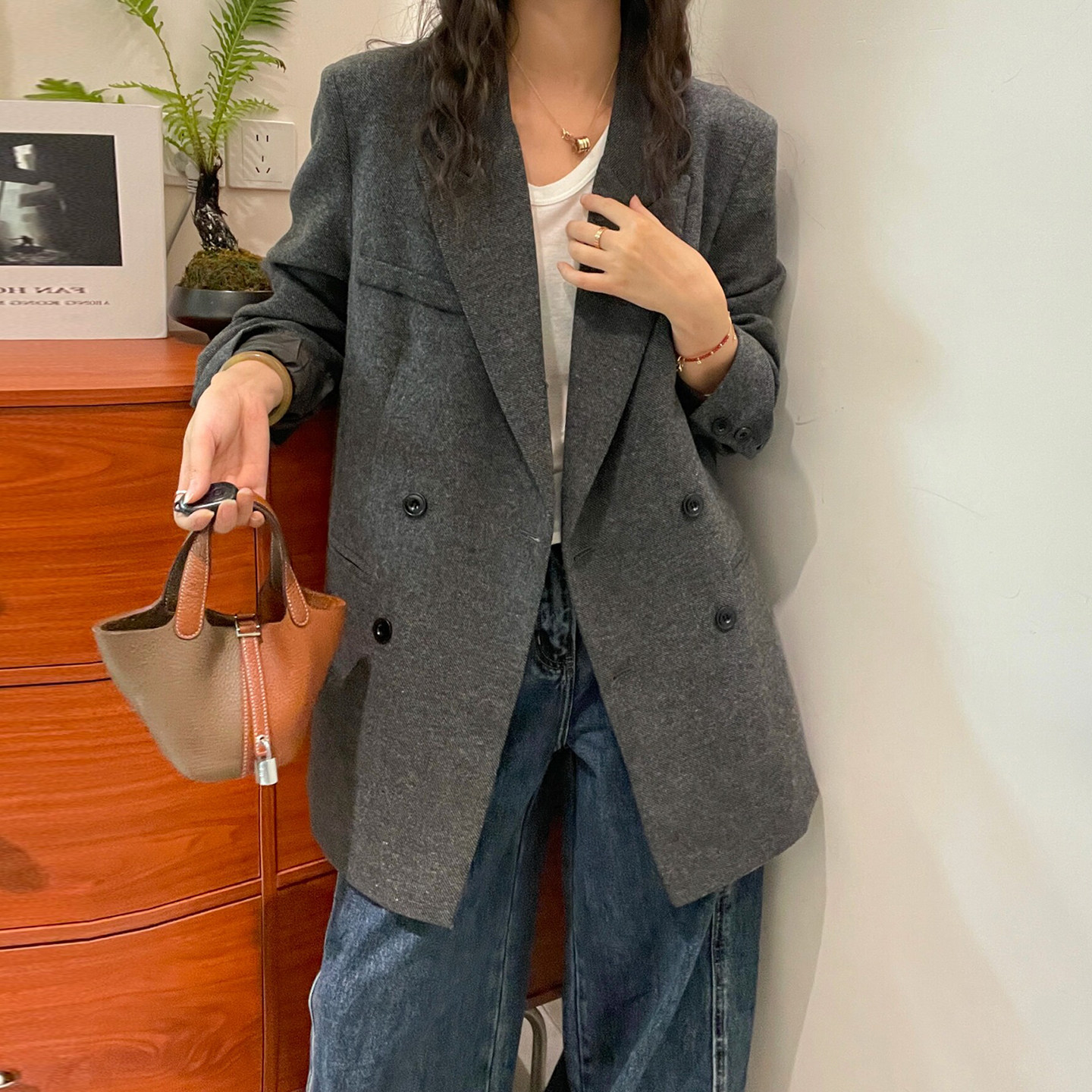 复古羊毛呢西装外套女欧洲站上衣