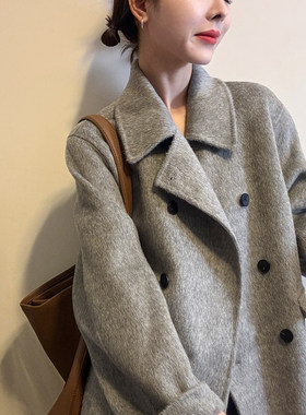 贴标翻领双面羊绒大衣女欧货外套