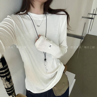 袖口贴标半高领针织打底衫女欧洲站2026早秋新款欧货女装长袖T恤