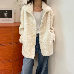 羊羔毛翻领皮毛一体外套女欧洲站2026秋季新款欧货女装中长款上衣