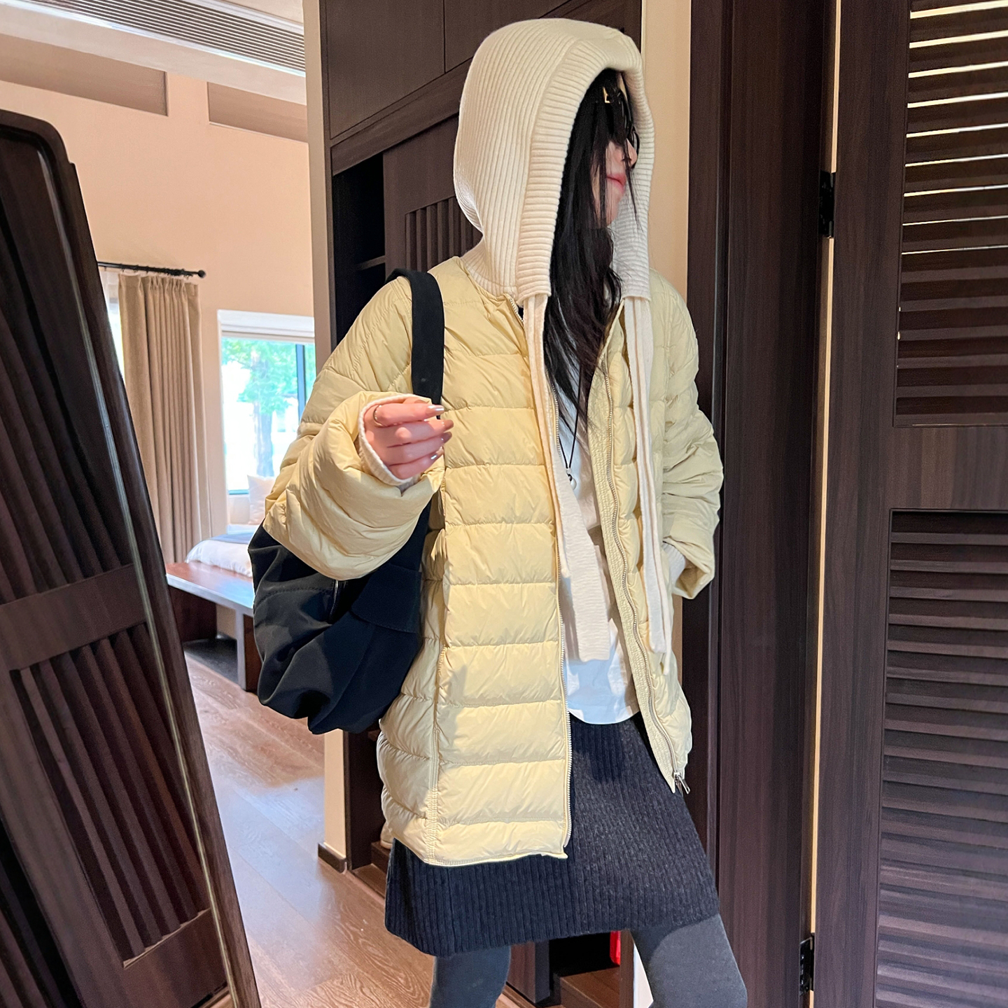 假两件连帽羽绒服外套女欧洲站潮