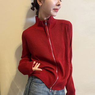 小半高领拉链羊毛针织开衫女欧洲站2025冬装新款欧货女装打底衫潮