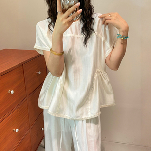 莱赛尔柞蚕丝飞飞袖衬衫女欧洲站2026夏季新款欧货女装娃娃小衫潮