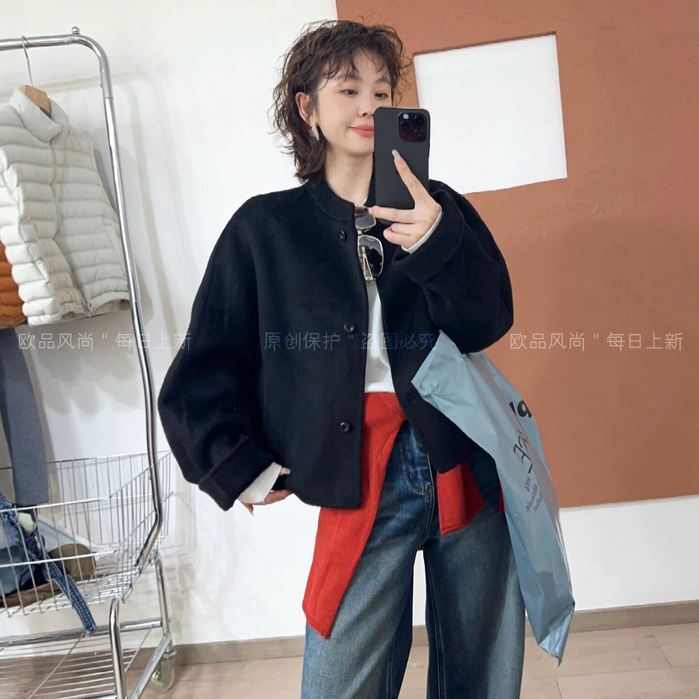 复古立领双面羊绒大衣女欧货外套