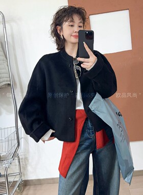 复古立领双面羊绒大衣女欧货外套