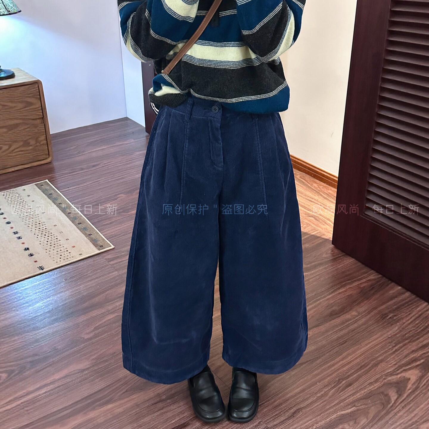 灯芯绒九分加绒阔腿裤女欧洲站潮
