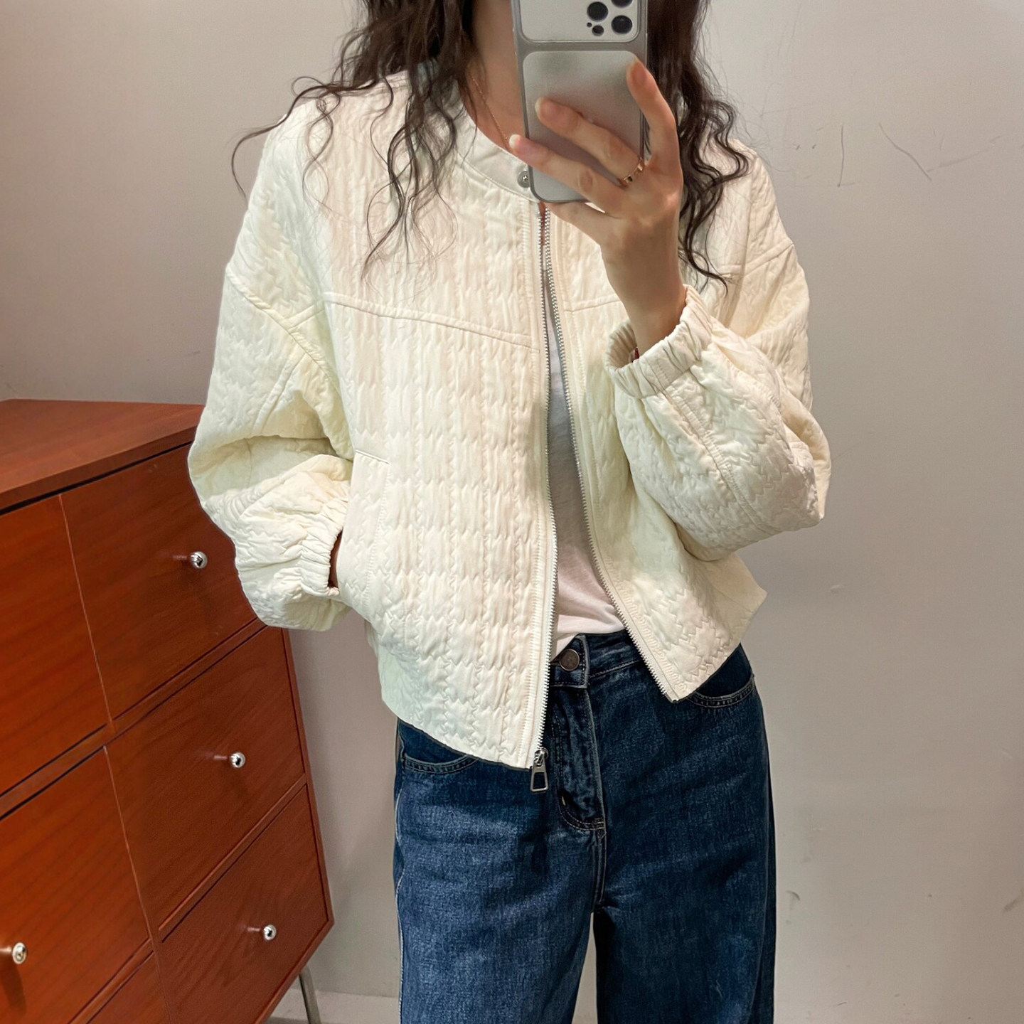 肌理感压格棒球服外套女欧货上衣