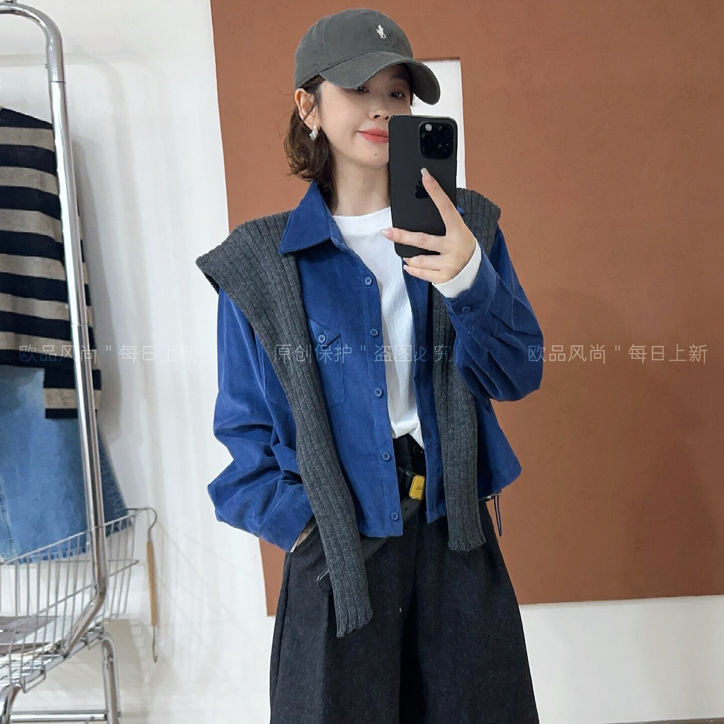 配披肩翻领灯芯绒衬衫女欧货上衣