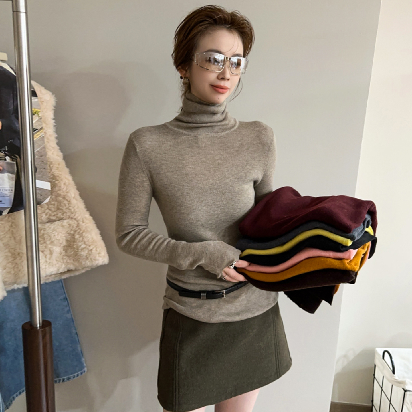 堆堆领细羊毛高领针织衫女欧洲站