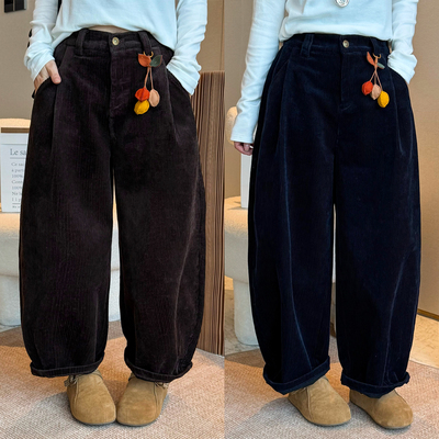 灯芯绒加绒弯刀阔腿裤女欧货裤子