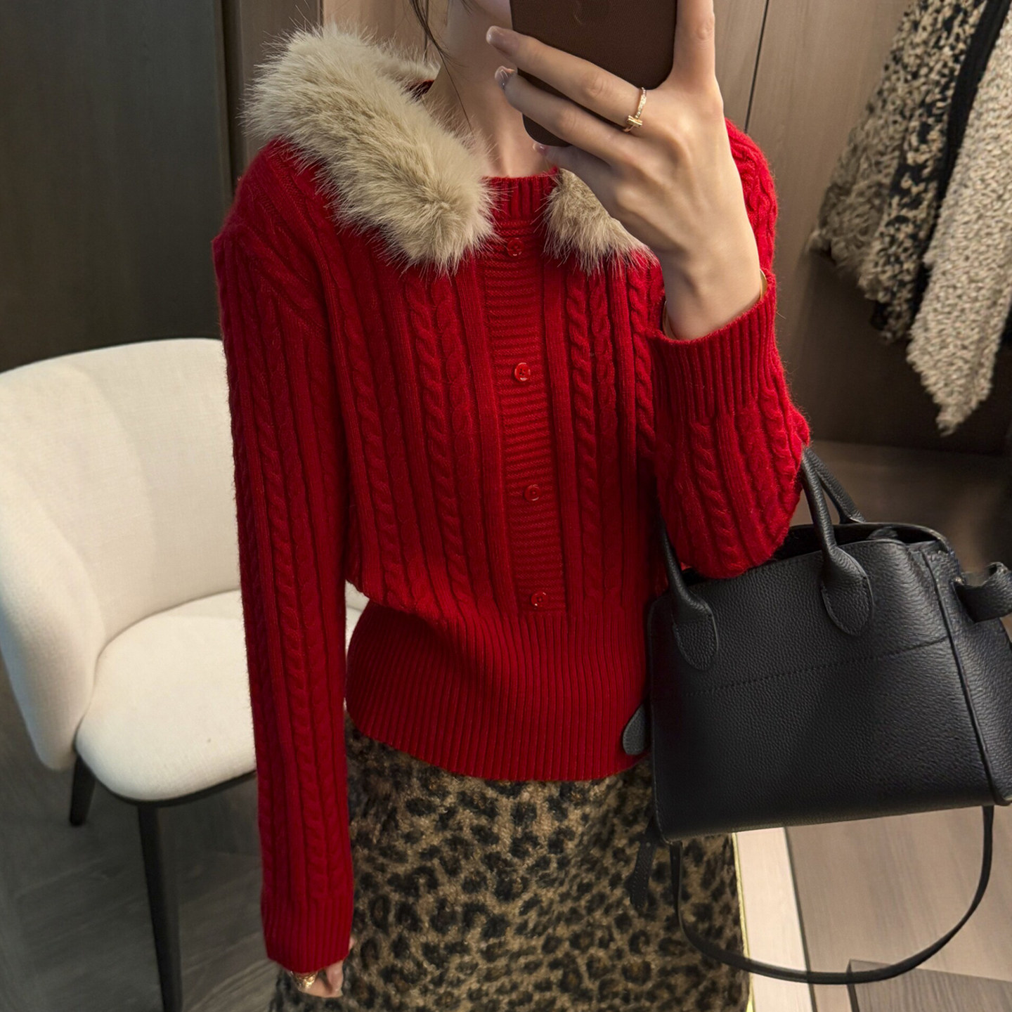 狐狸毛领羊毛针织衫女欧洲站毛衣