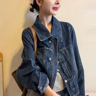 复古做旧翻领牛仔外套女欧洲站2026春装新款欧货女装小个子上衣潮