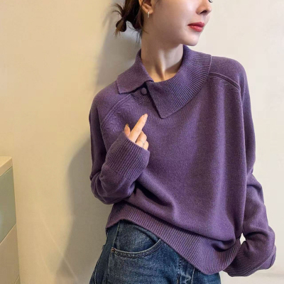 不规则翻领羊毛针织衫女欧货打底