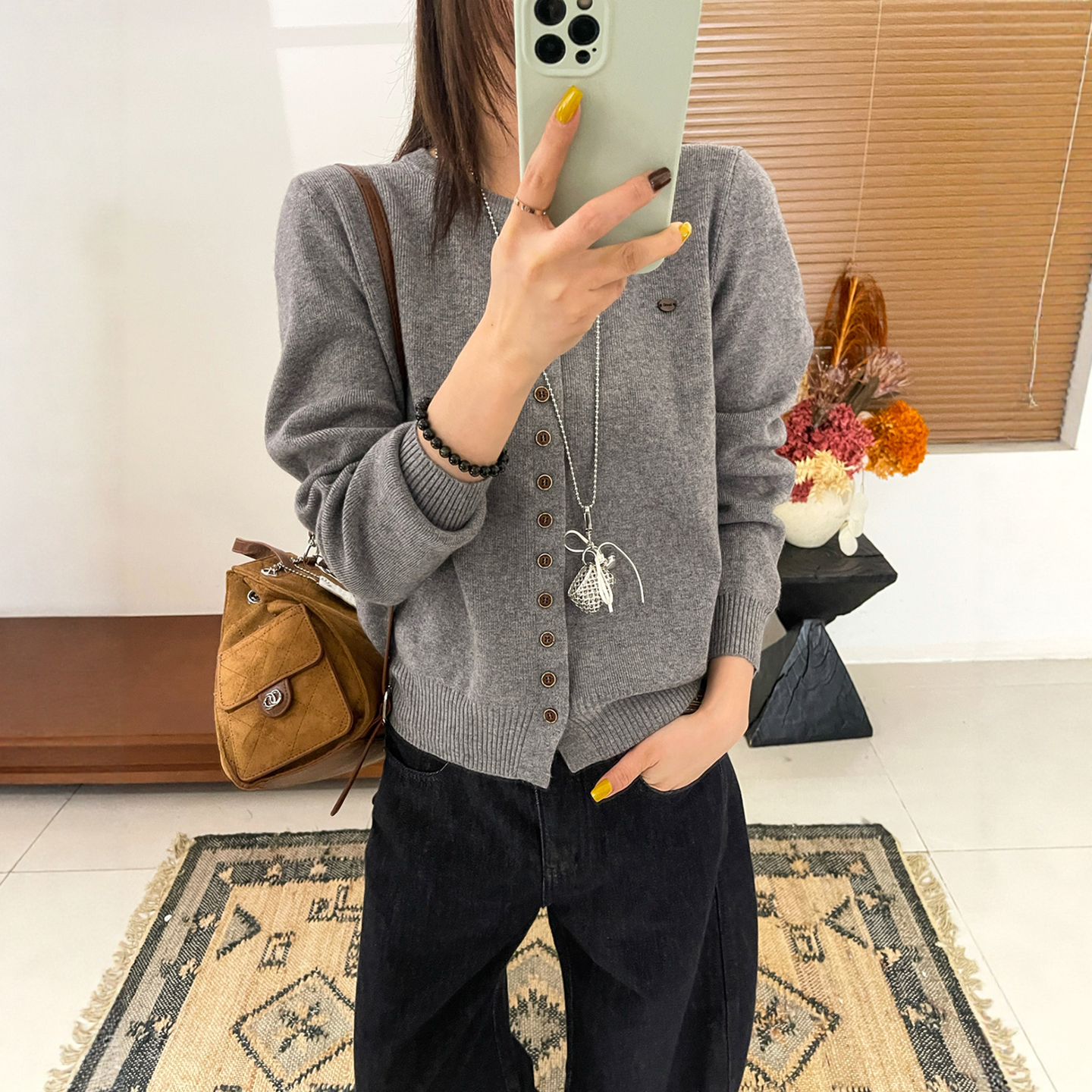 复古贴标羊绒针织开衫女欧货外套