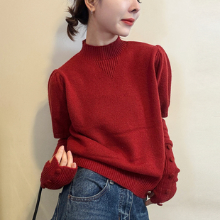 羊毛针织衫 打底衫 女欧洲站2025冬装 欧货女装 潮 新款 小半高领泡泡袖