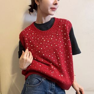 重工钉珠针织衫马甲背心女欧洲站2025冬装新款欧货女装无袖毛衣潮