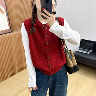 糖果色羊毛针织开衫马甲背心女欧洲站2026春装新款欧货女装上衣潮