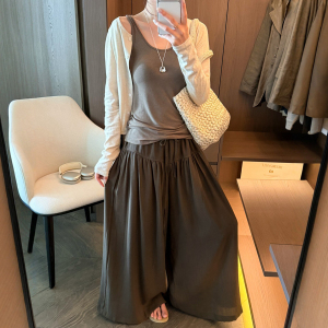 开衫背心阔腿裤三件套装女欧洲站
