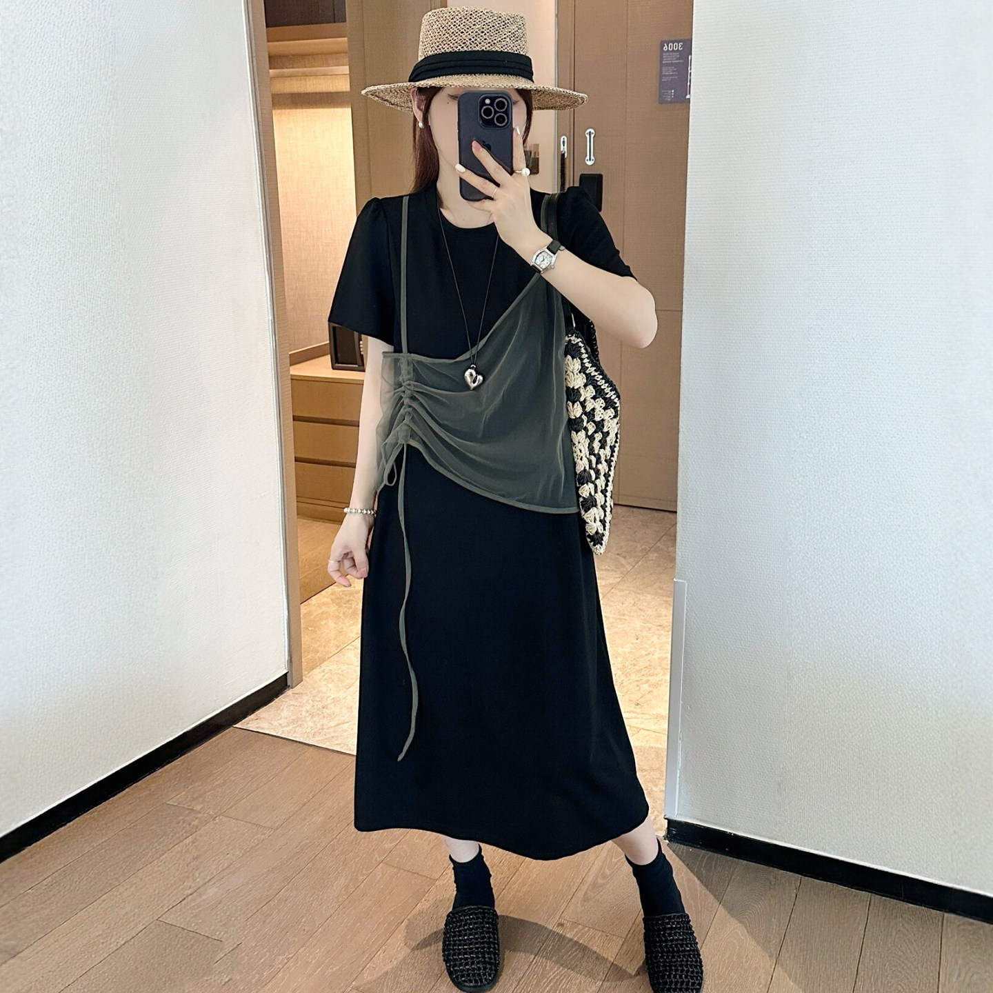 假两件拼接吊带连衣裙女欧货裙子