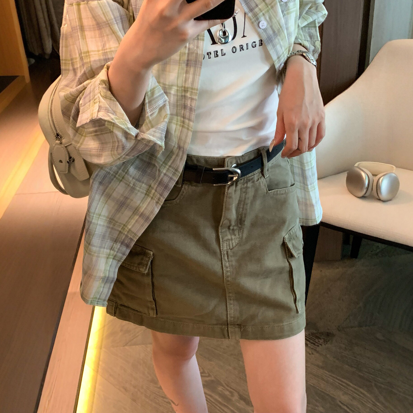 做旧工装A字牛仔半身裙女欧洲站