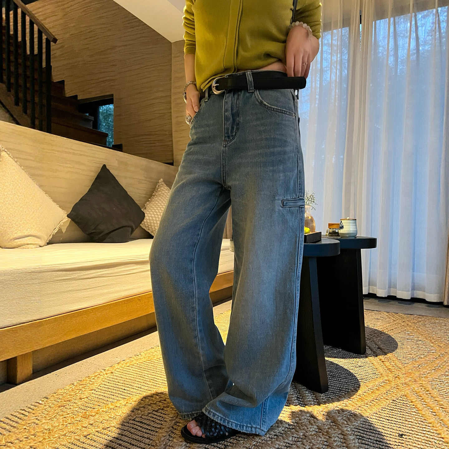 侧边口袋拖地阔腿牛仔裤女欧洲站2026春装新款欧货女装直筒裤子潮